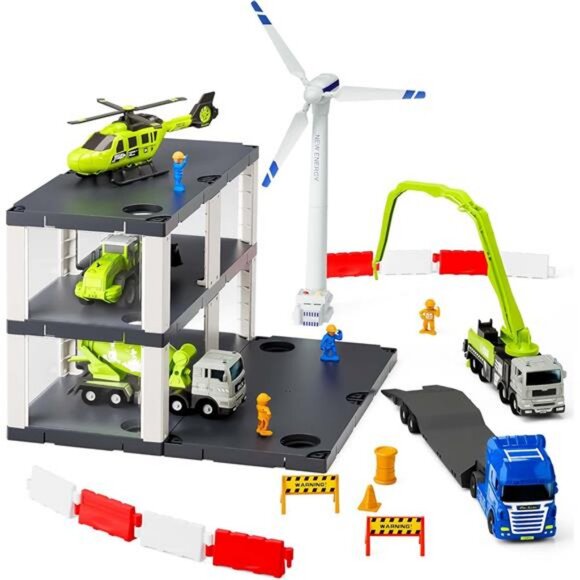 Kids Truck Trailer Toys, Toddler Vehicle Playset W/Helicopter - Picture 6 of 7